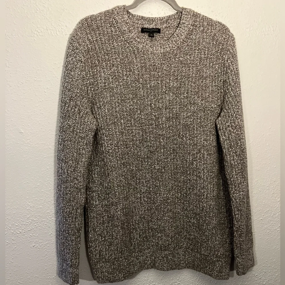 Banana Republic Men’s M Fisherman Sweater Cotton Wool Blend Marled Brown Heavy